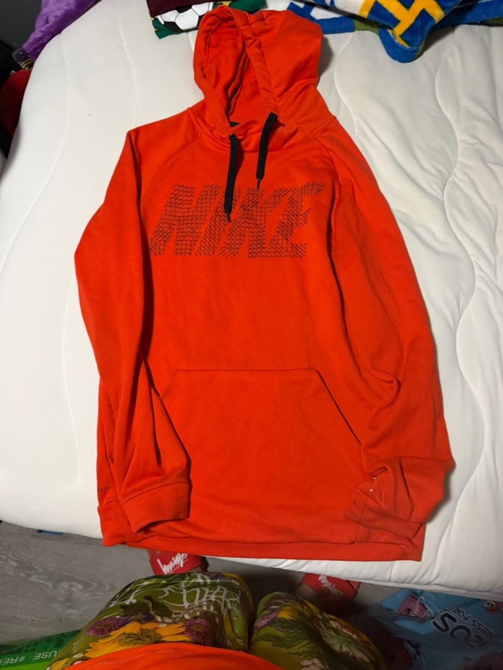 Nike Bright Orange Pullover Hoodie with Black Drawstrings